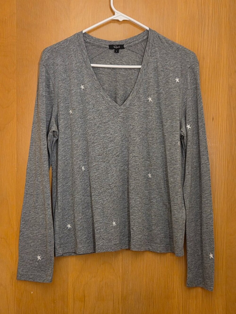 Rails Sami Long Sleeve V-Neck Top Womens S Heather Grey Star Cotton Modal Blend
